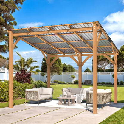 YODOLLA 10' x 10' Outdoor Wood Ceder Gazebo Lean to Hardtop Pergolas