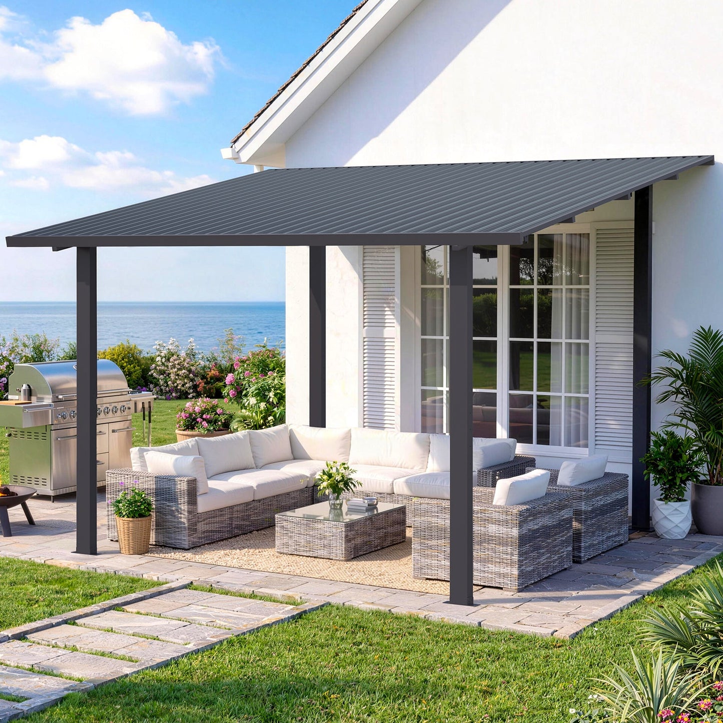 YODOLLA 12' x 10' Outdoor Hardtop Lean to Gazebo for Patio