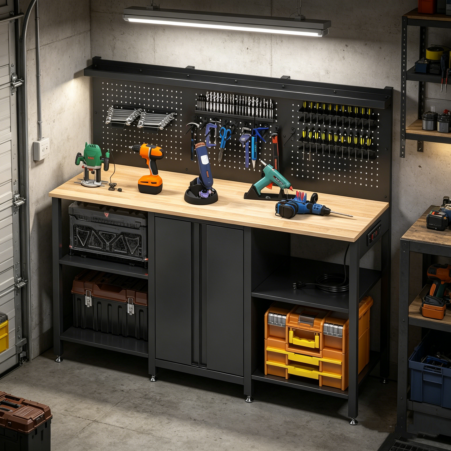 YODOLLA Garage Cabinet Storage System 2000LBS Heavy Duty Work Bench Table