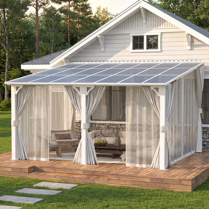 YODOLLA 14'x12' Outdoor Lean to Gazebo Pergola with Curtain and Netting for Patio, White