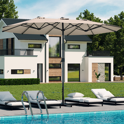 YODOLLA 15x9ft Double-Sided Patio Umbrella, Beige
