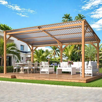 YODOLLA 16' x 10' Outdoor Wood Ceder Gazebo Lean to Hardtop Pergolas