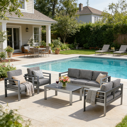 YODOLLA Aluminum Patio Furniture Set, 7 Seats with Coffee Table