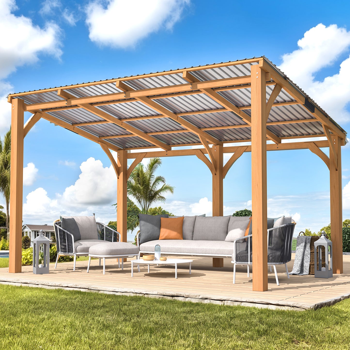 YODOLLA 14' x 10' Outdoor Wood Ceder Gazebo Lean to Hardtop Pergolas