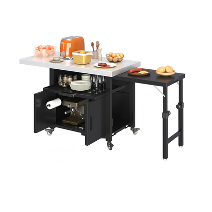 YODOLLA Outdoor Kitchen Island with Cabinet and 2 Side Table Movable Bar Cart