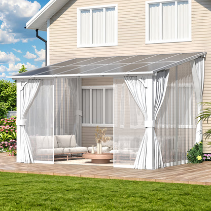 YODOLLA 12'x8' Outdoor Lean to Gazebo Pergola with Curtain and Netting for Patio, White