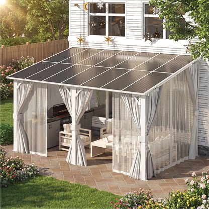 YODOLLA 14'x8' Outdoor Lean to Gazebo Pergola with Curtain and Netting for Patio, White