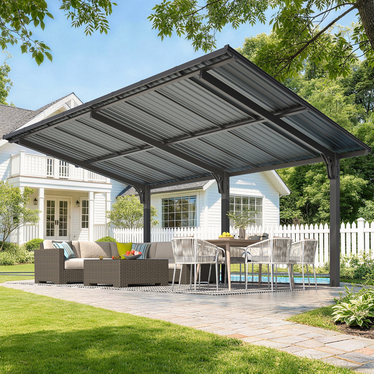 YODOLLA 16'x10' Freestanding Gazebo Outdoor Lean to Hardtop Metal Carport Pergolas