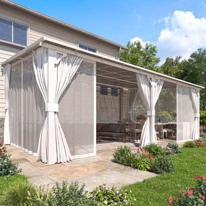 YODOLLA 20'x12' Outdoor Lean to Gazebo Pergola with Curtain and Netting for Patio, White