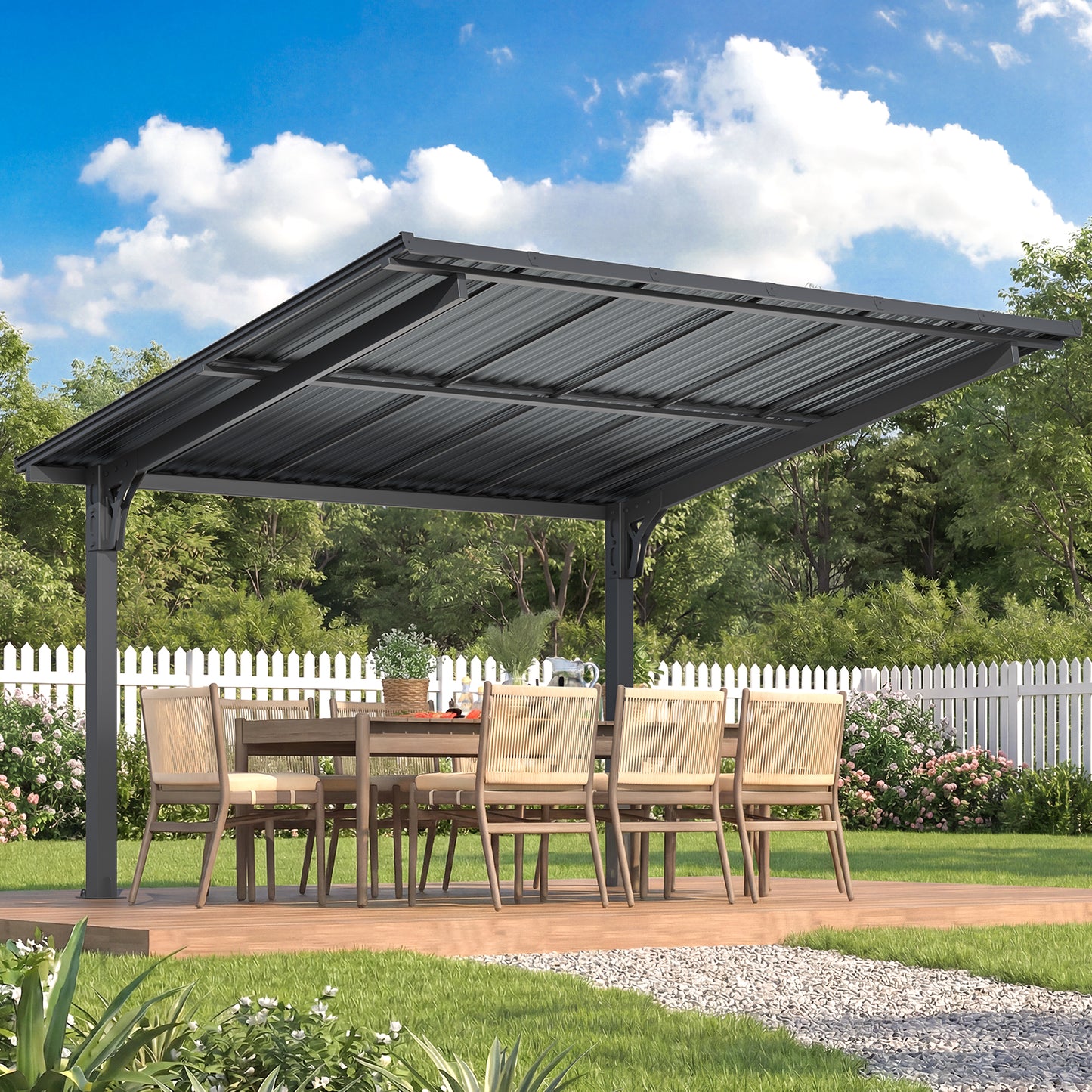 YODOLLA 12'x10' Freestanding Gazebo Outdoor Lean to Hardtop Metal Carport