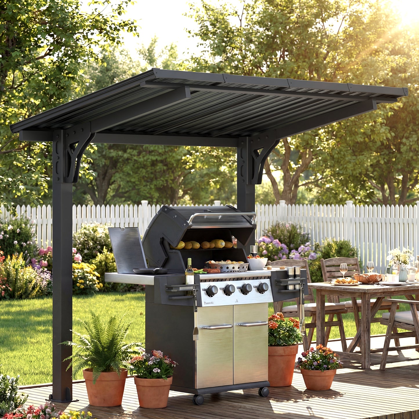 YODOLLA 8' x 5' Outdoor Lean to Grill Gazebo Hardtop Pergola Freestanding Pergolas