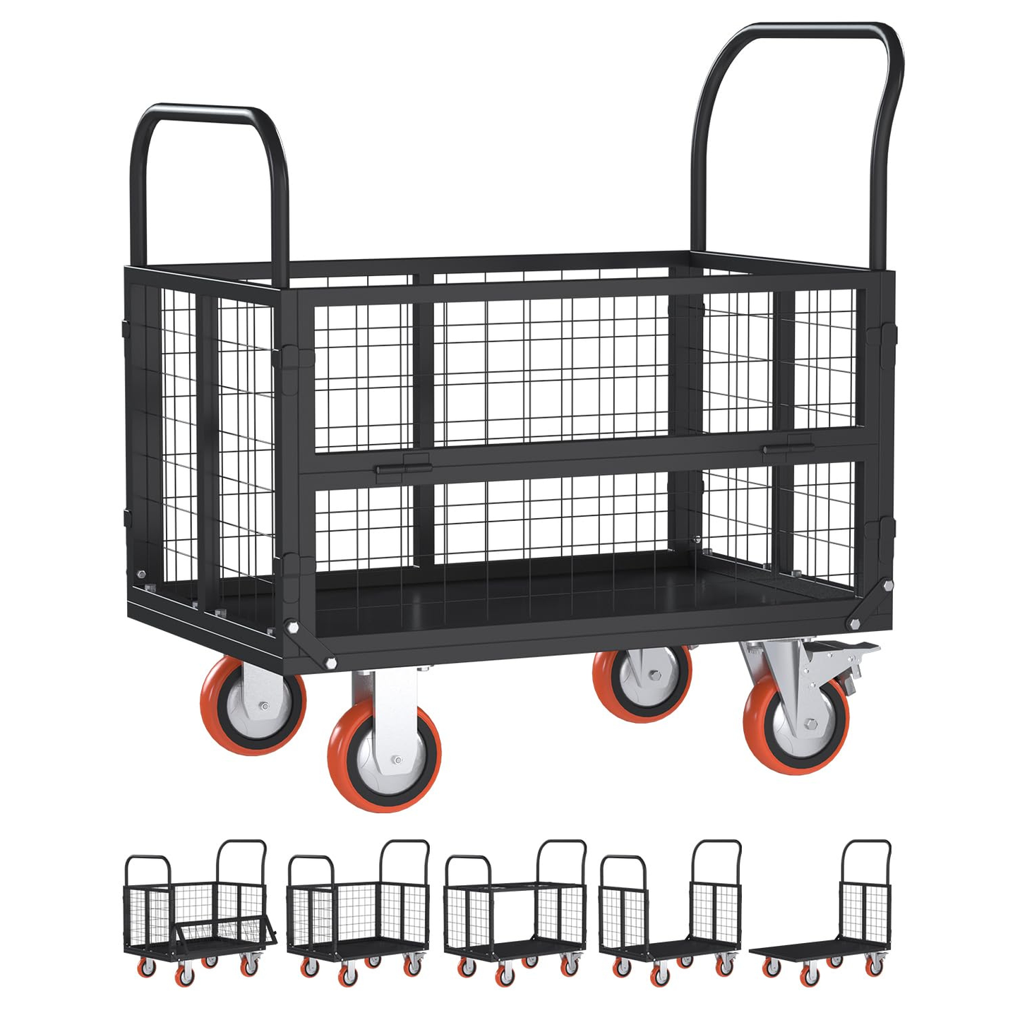 YODOLLA 6-in-1 Foldable Platform Truck Cart with Cage and Swivel Wheels