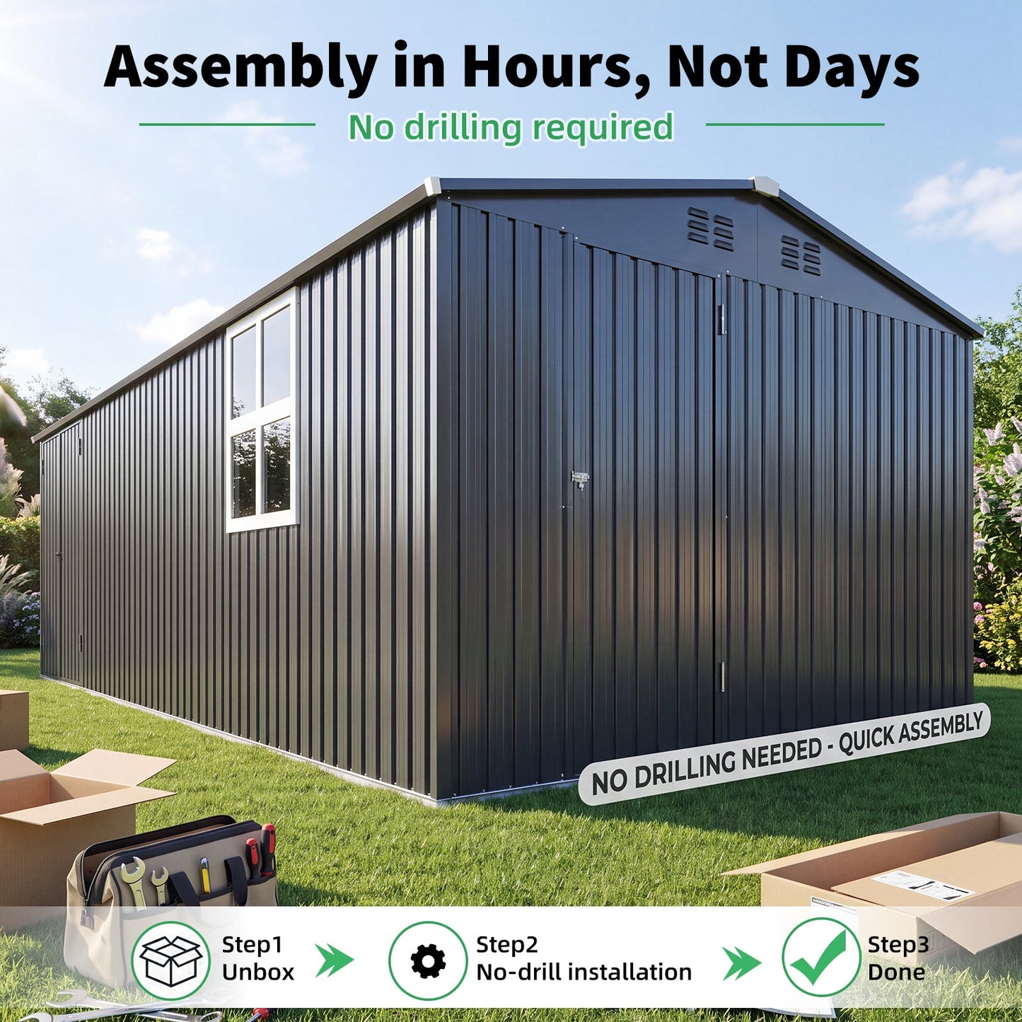 YODOLLA 20' x 10' Outdoor Storage Shed Large Metal Sheds with Windows Utility Tool Storage