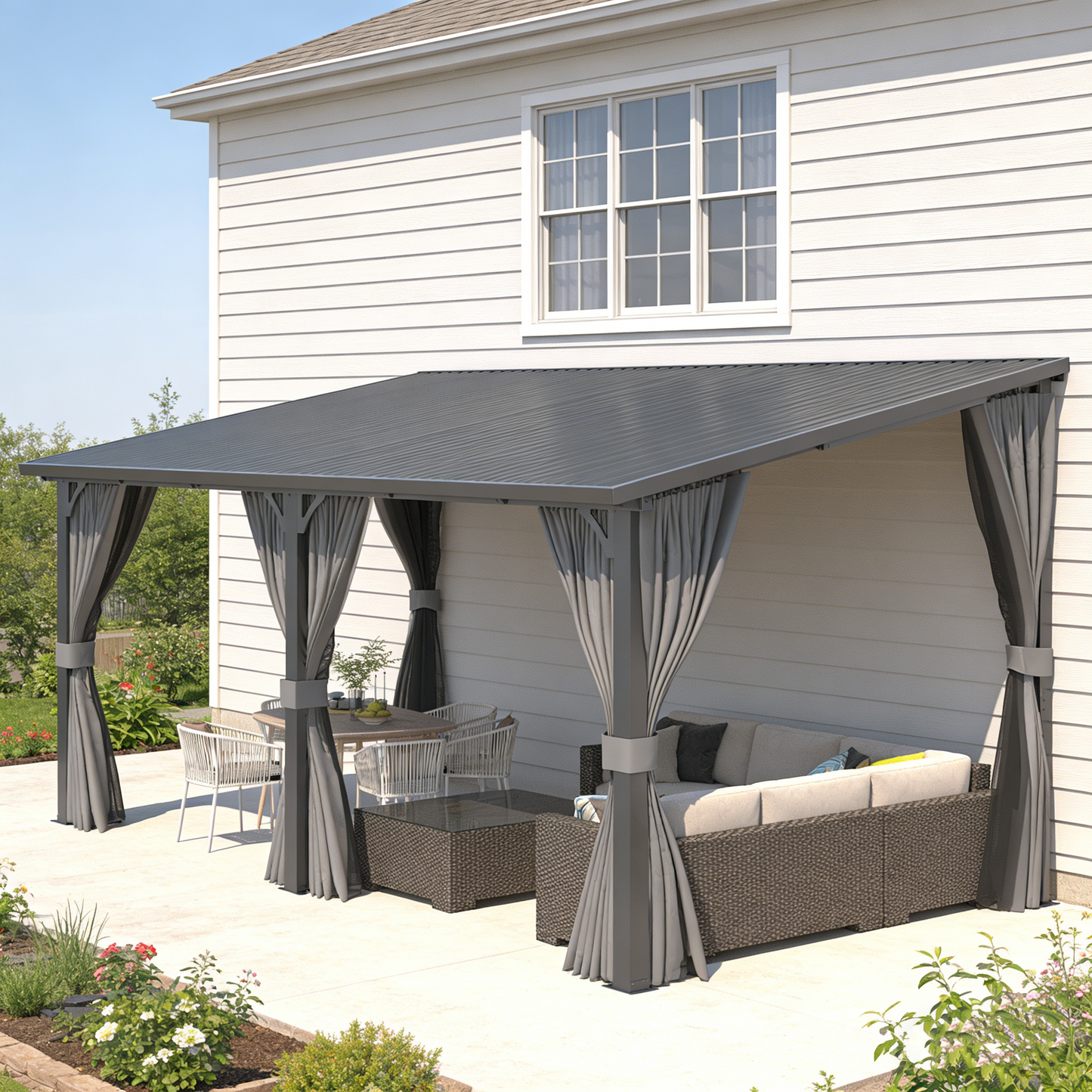 YODOLLA 16'x10' Outdoor Hardtop Gazebo Pergola with Curtains and Netting for Patio