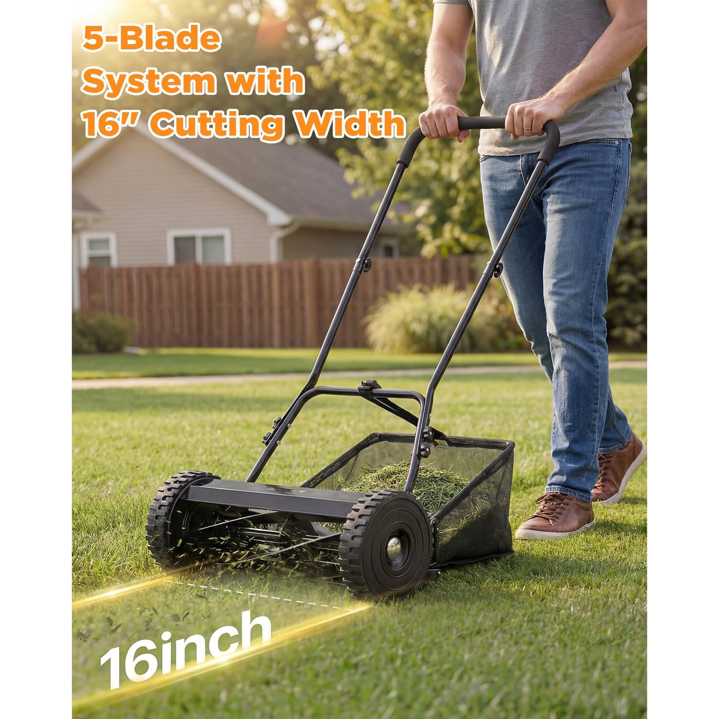 YODOLLA 16-Inch Manual Lawn Mower, 5 Blades Push Reel Lawn Mower