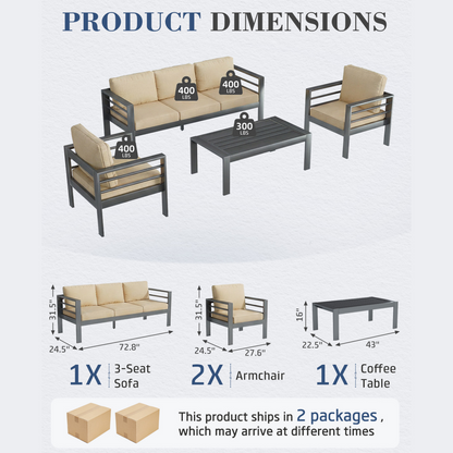 YODOLLA Aluminum Patio Furniture Set, 5 Seats with Coffee Table