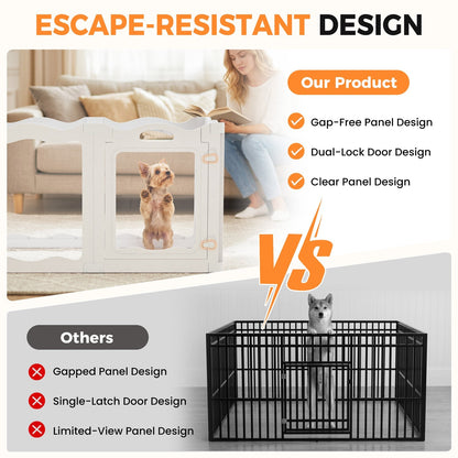 YODOLLA Pet Clear Acrylic Dog Playpen Indoor w/Door, 24" H, 8 Panels, White