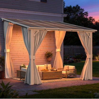 YODOLLA 10'x8' Outdoor Lean to Gazebo Pergola with Curtain and Netting for Patio, White