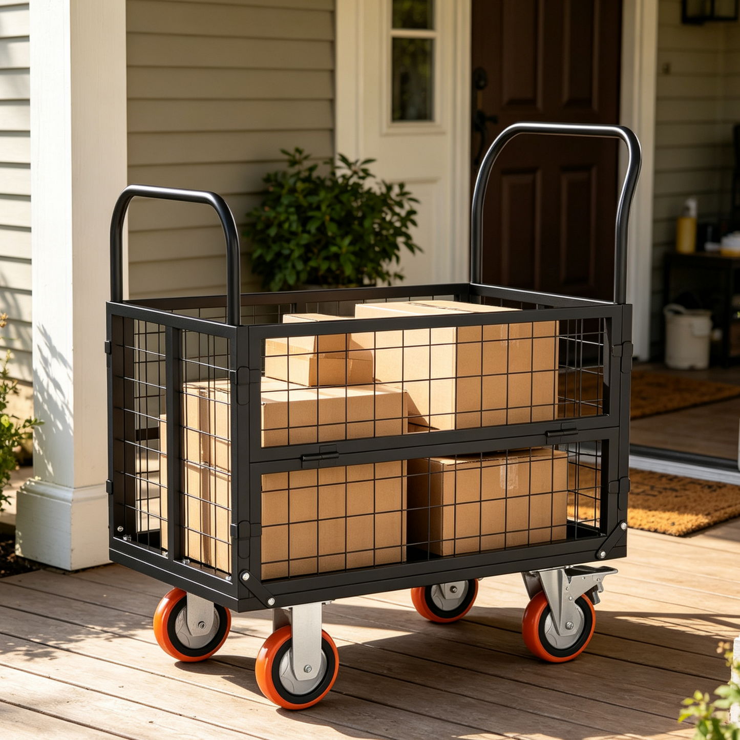 YODOLLA 6-in-1 Foldable Platform Truck Cart with Cage and Swivel Wheels