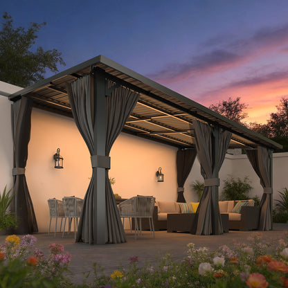 YODOLLA 16'x10' Outdoor Hardtop Gazebo Pergola with Curtains and Netting for Patio