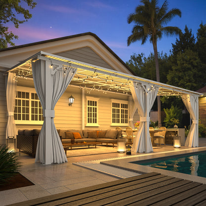 YODOLLA 20'x12' Outdoor Lean to Gazebo Pergola with Curtain and Netting for Patio, White