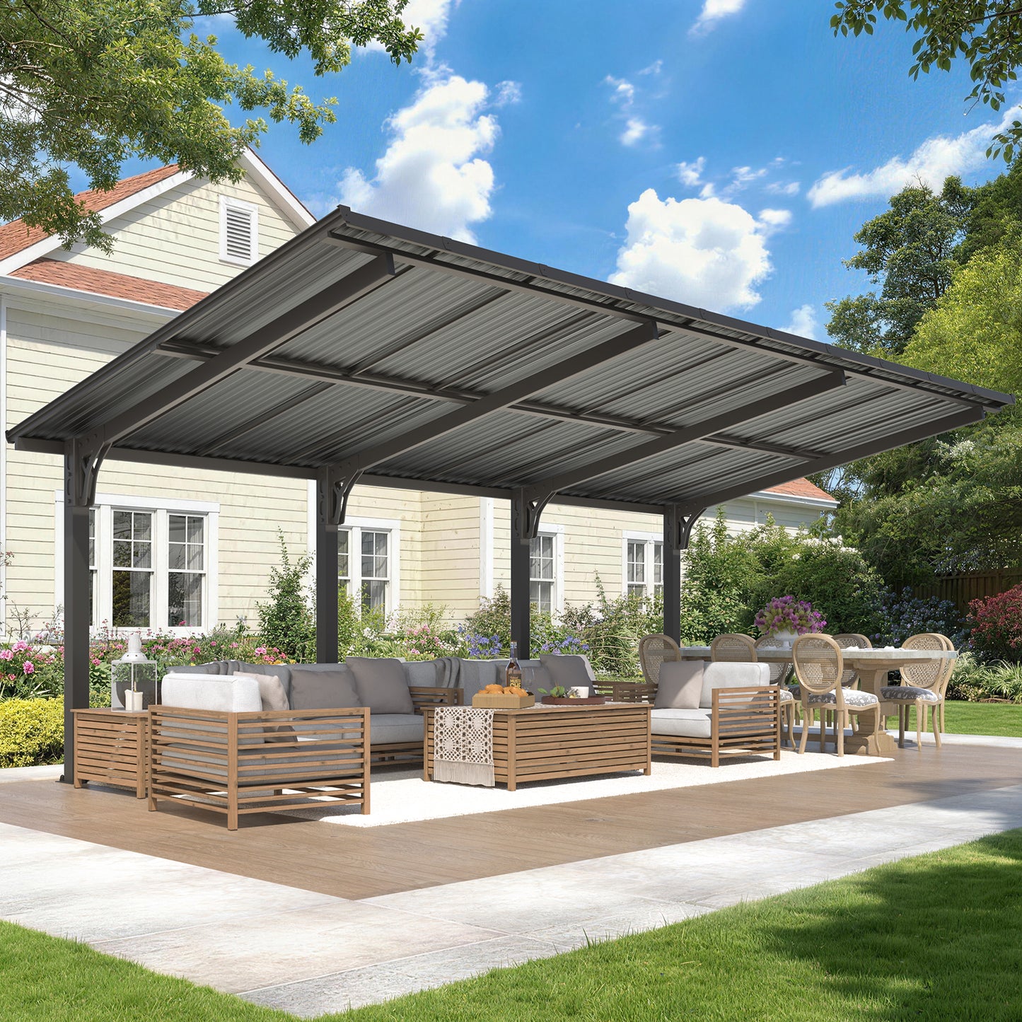 YODOLLA 20'x10' Freestanding Gazebo Outdoor Lean to Hardtop Metal Carport Pergolas