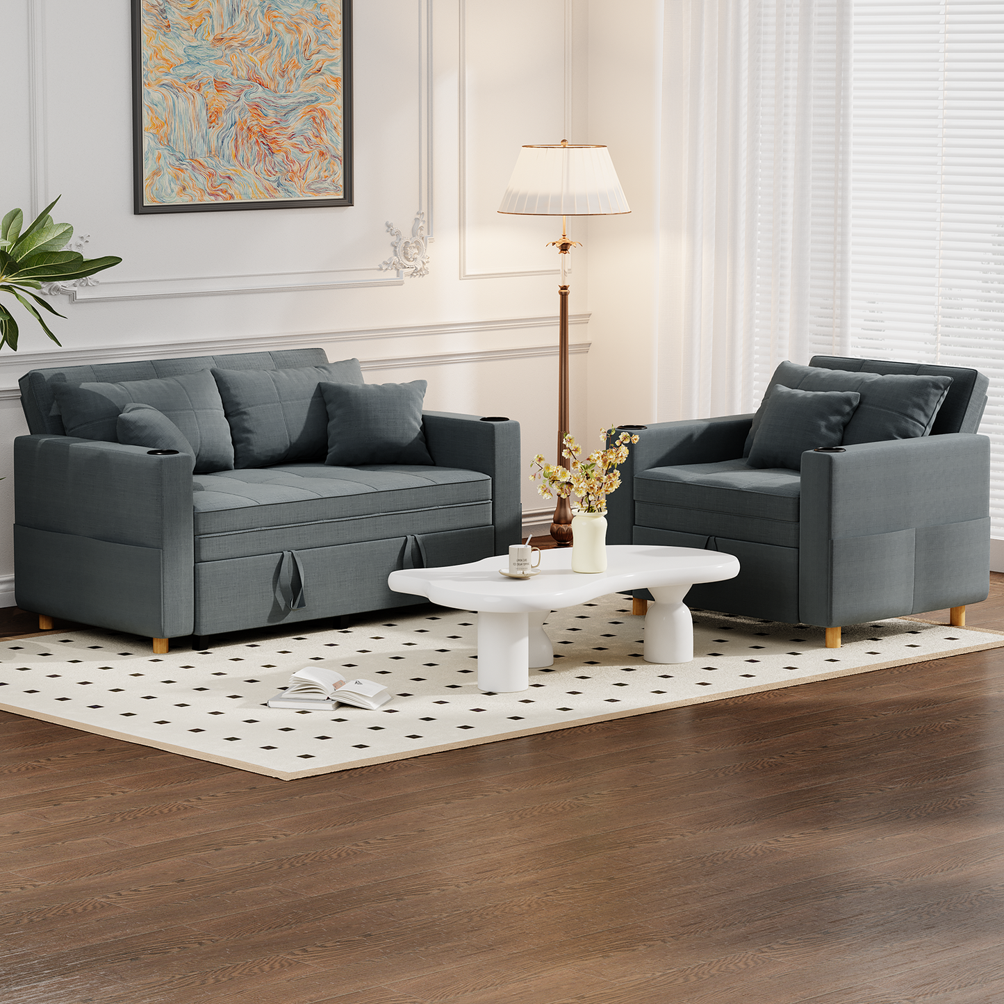 YODOLLA Sleeper Chair Bed, 63" Extra Wide Convertible Sofa Bed for Adults, Dark Grey