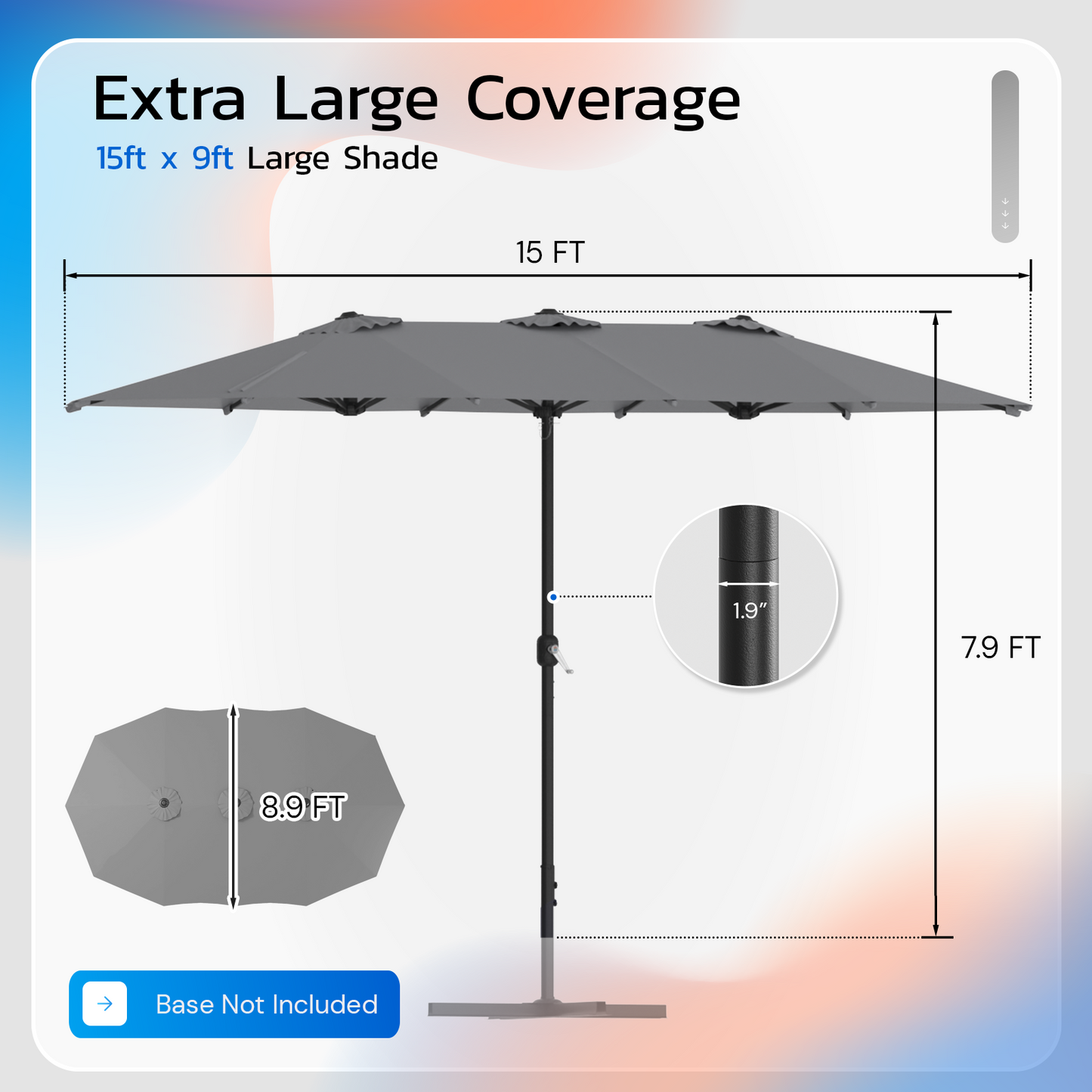 YODOLLA 15x9ft Double-Sided Patio Umbrella, Dark Grey
