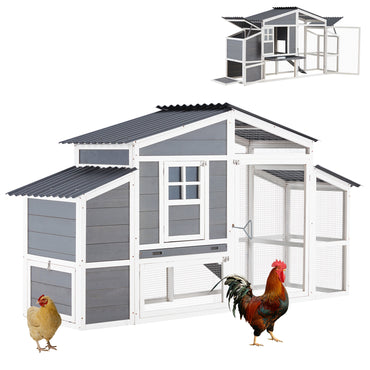 YODOLLA 81” Large Chicken Coop, Outdoor Wooden Hen House Poultry Cage Multi-Level Hutch w/Nesting Boxes & Run for 6-10 Chickens, Grey&White