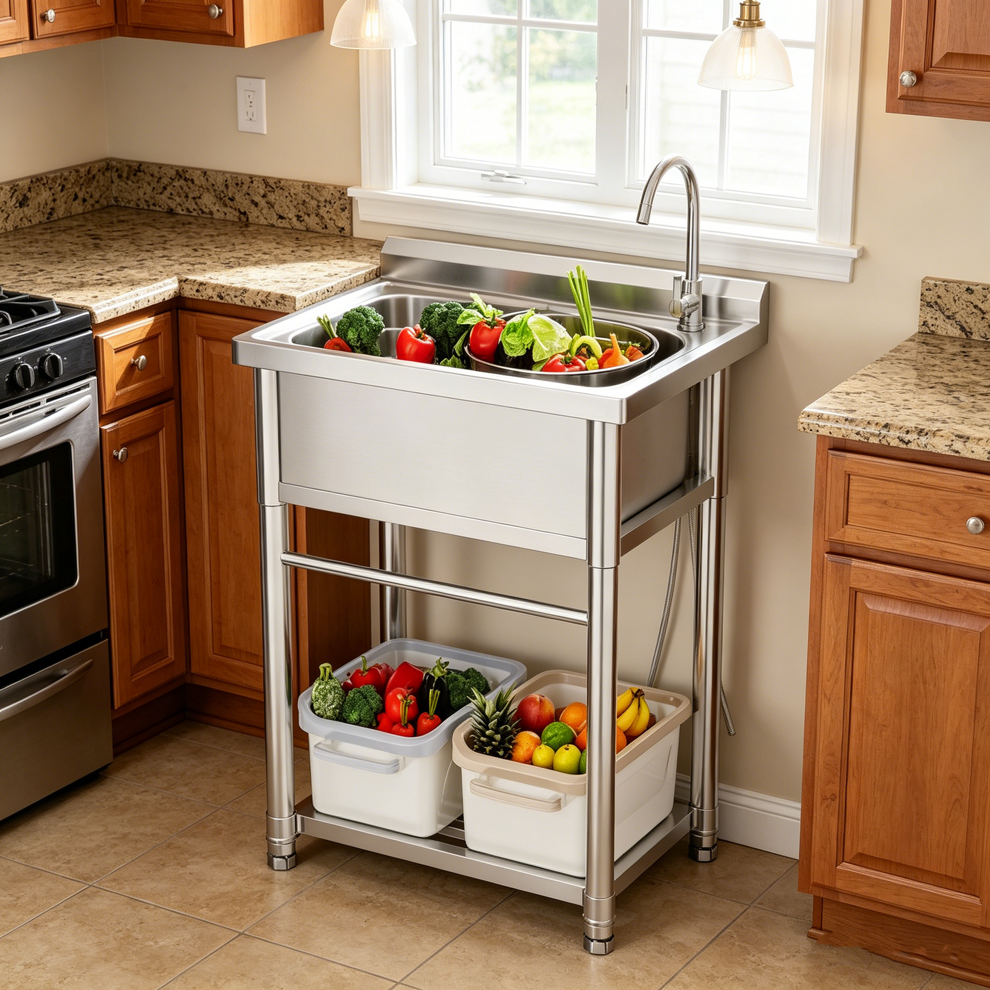 YODOLLA Stainless Steel Utility Sink Free Standing Single Bowl Commercial Kitchen Sinks