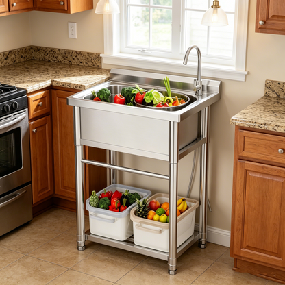 YODOLLA Stainless Steel Utility Sink Free Standing Single Bowl Commercial Kitchen Sinks