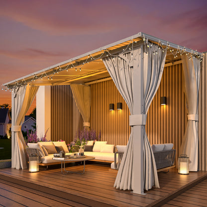 YODOLLA 12'x8' Outdoor Lean to Gazebo Pergola with Curtain and Netting for Patio, White