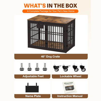 YODOLLA 46'' Dog Crate Furniture for XX-Large Dogs, Rustic Brown