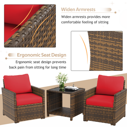 YODOLLA Patio Furniture Set with Two Table 7 PCS Outdoor Furniture, Brown Ranttan Red Cushion