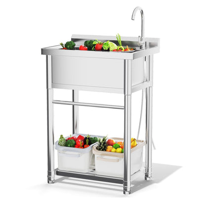 YODOLLA Stainless Steel Utility Sink Free Standing Single Bowl Commercial Kitchen Sinks