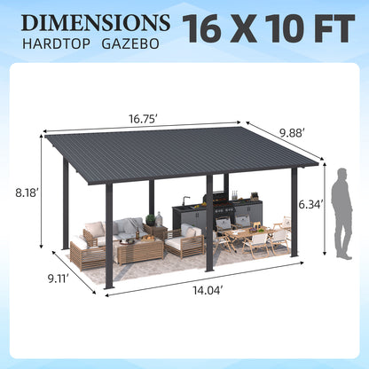YODOLLA 16' x 10' Outdoor Lean to Hardtop Gazebo for Patio