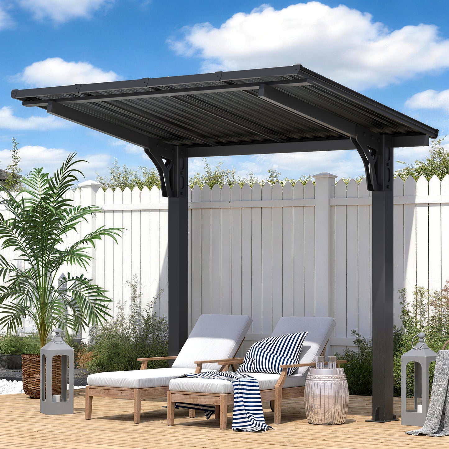 YODOLLA 8' x 5' Outdoor Lean to Grill Gazebo Hardtop Pergola Freestanding Pergolas
