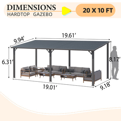 YODOLLA 20' x 10' Outdoor Hardtop Metal Gazebo for Patio