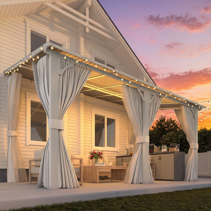 YODOLLA 14'x8' Outdoor Lean to Gazebo Pergola with Curtain and Netting for Patio, White