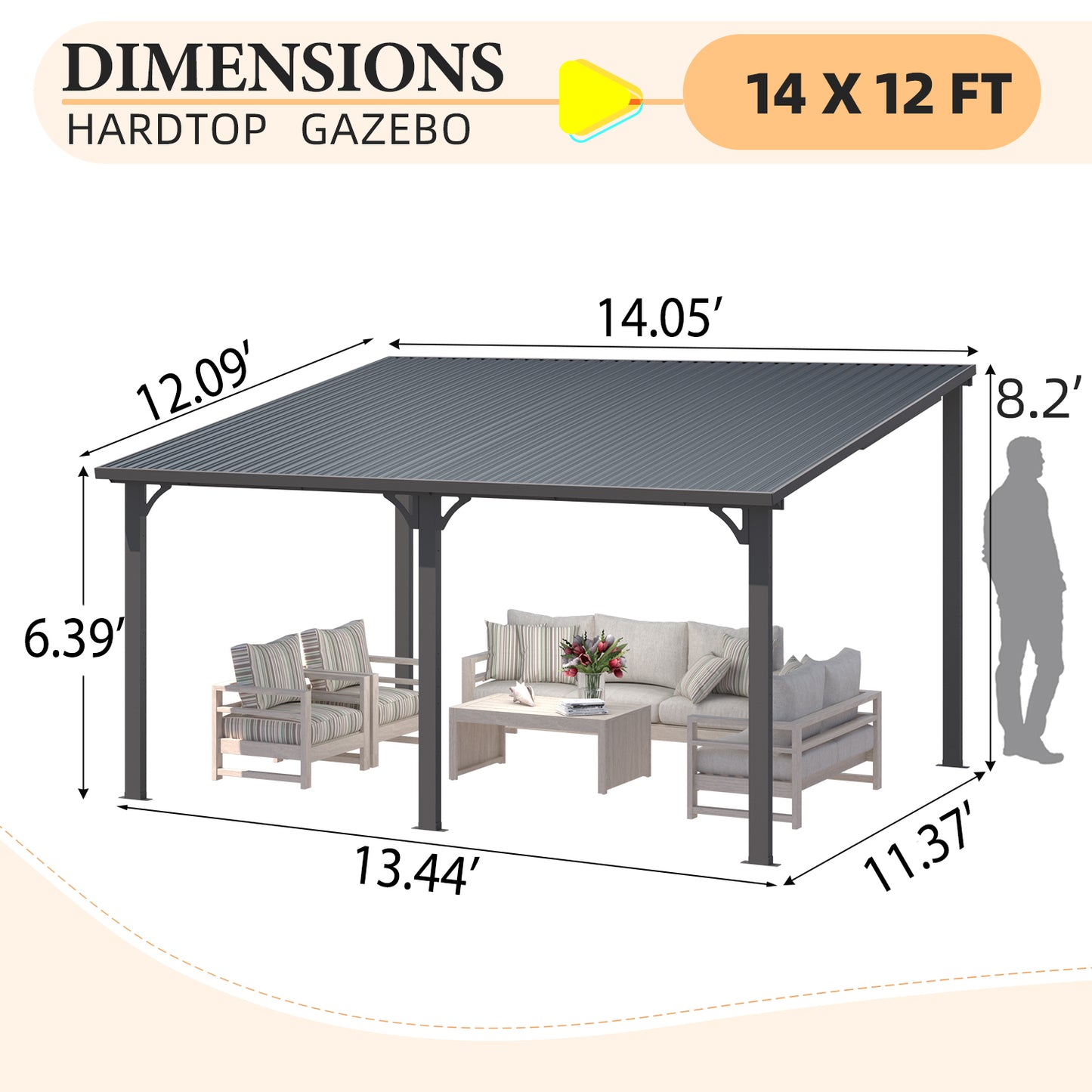 YODOLLA 14' x 12' Outdoor Hardtop Metal Gazebo for Patio