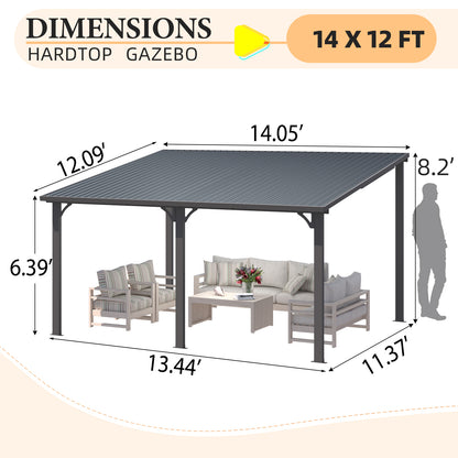 YODOLLA 14' x 12' Outdoor Hardtop Metal Gazebo for Patio