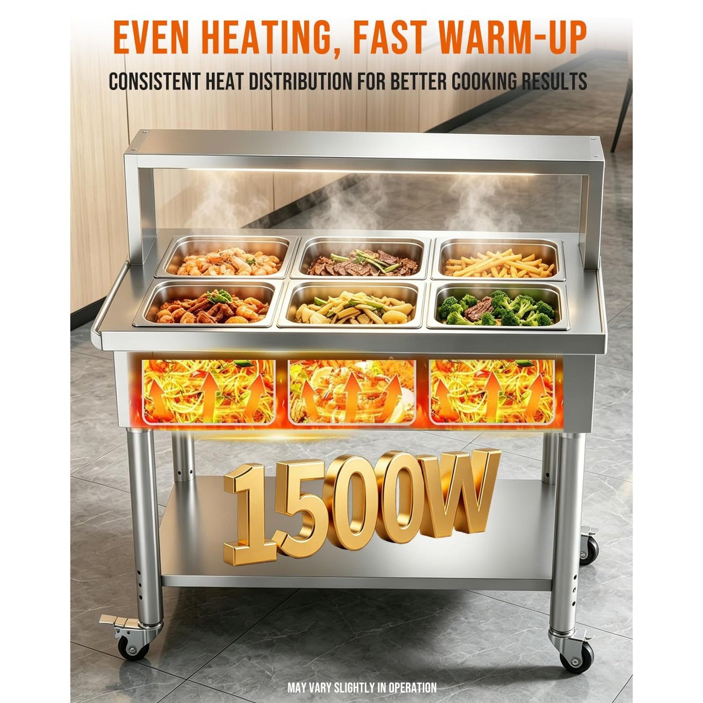 YODOLLA Commercial Food Warmer 1500W Electric Steam Table with 6x10QT Pans