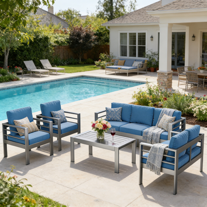 YODOLLA Aluminum Patio Furniture Set, 7 Seats with Coffee Table