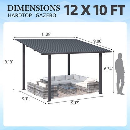 YODOLLA 12' x 10' Outdoor Hardtop Lean to Gazebo for Patio