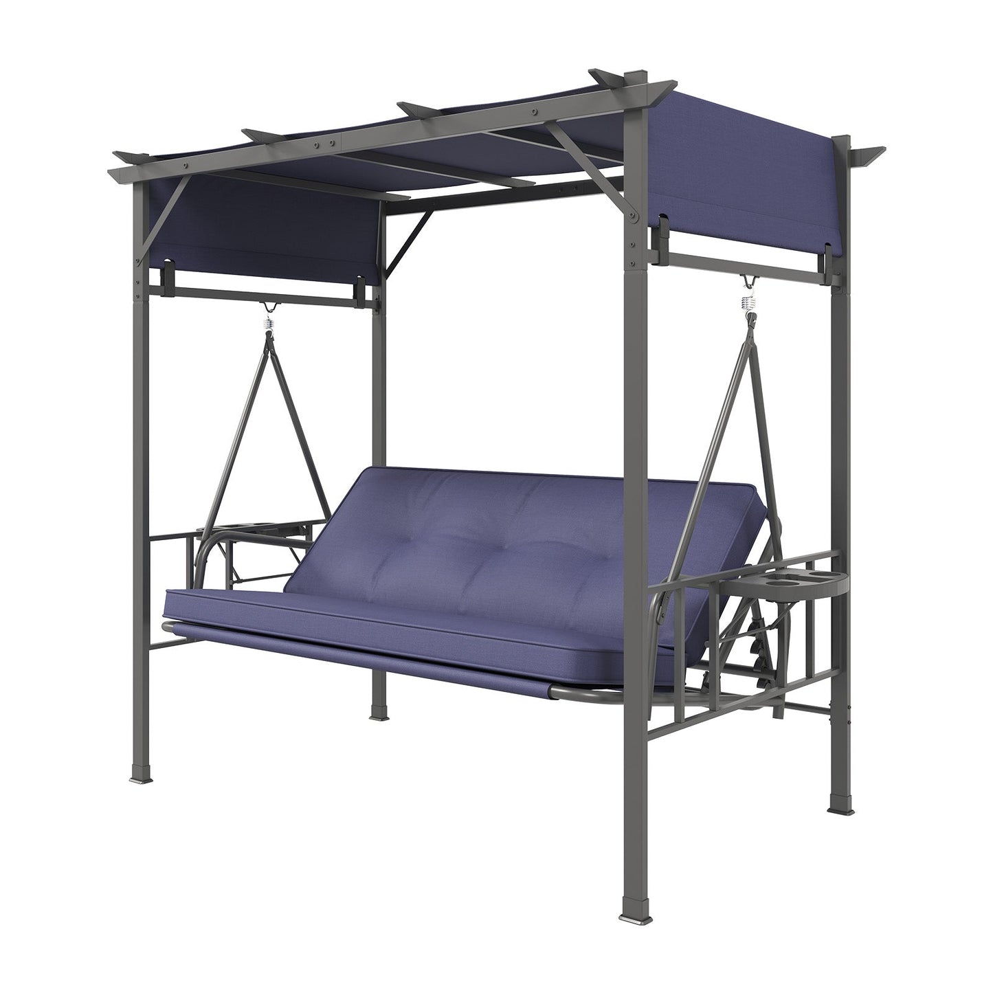 YODOLLA 2-in-1 Convertible Porch Swing Bed 3 Seat, Outdoor Patio Metal Pergola Swing