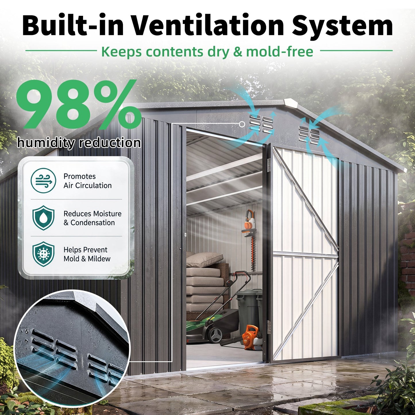 YODOLLA 20' x 10' Outdoor Storage Shed Large Metal Sheds with Windows Utility Tool Storage