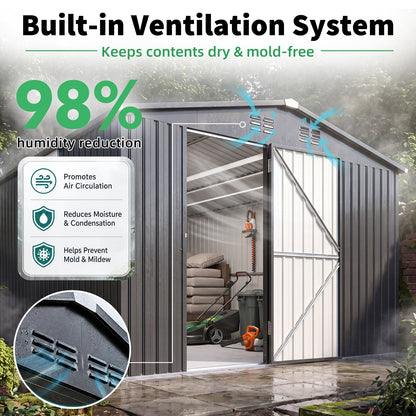 YODOLLA 20' x 10' Outdoor Storage Shed Large Metal Sheds with Windows Utility Tool Storage
