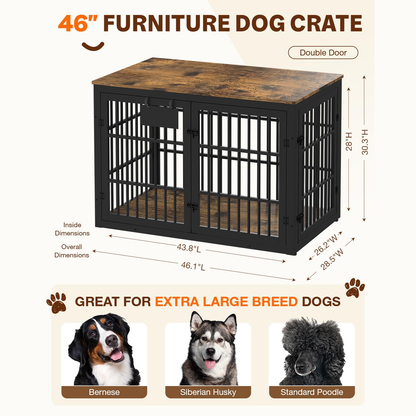 YODOLLA 46'' Dog Crate Furniture for XX-Large Dogs, Rustic Brown