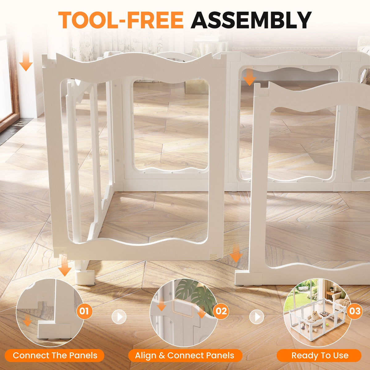 YODOLLA Pet Clear Acrylic Dog Playpen Indoor w/Door, 24" H, 10 Panels, White