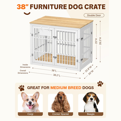 YODOLLA 38'' Dog Crate Furniture for Large Dogs, White